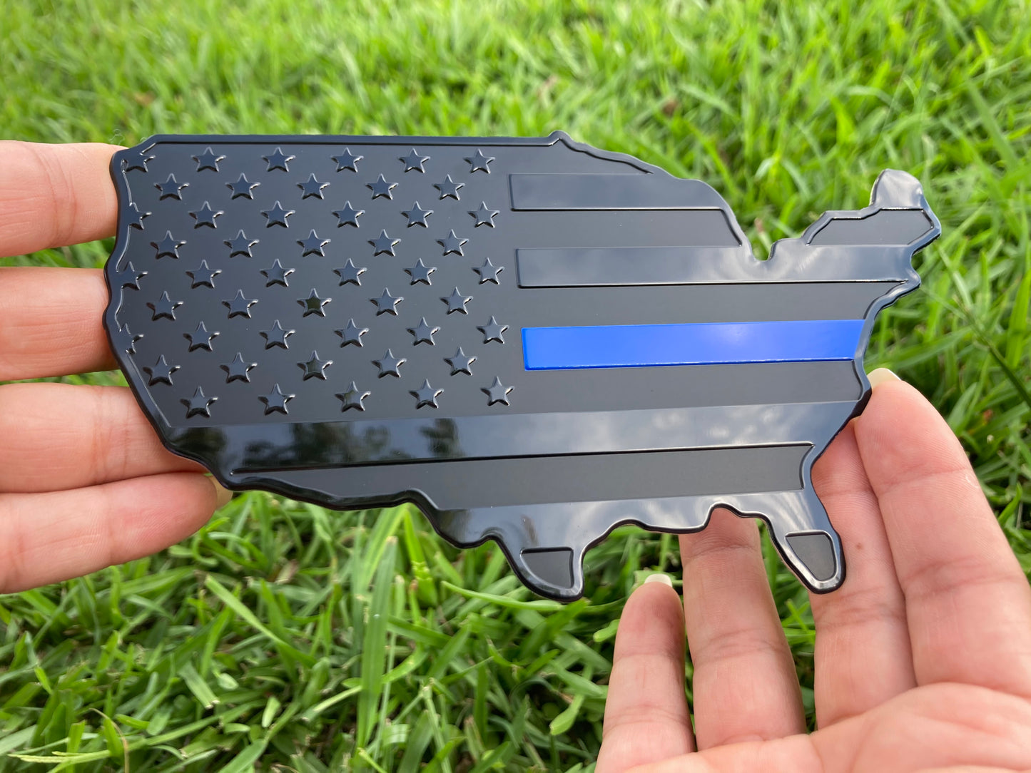 United States Map Flag Metal Trailer Hitch Cover Heavy Duty (USA Black with Blue Line Map)