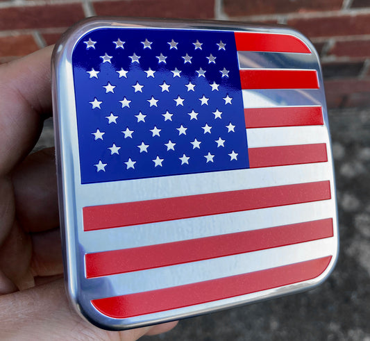USA Metal Flag Hitch Cover (2" Receivers, Chrome Colored)
