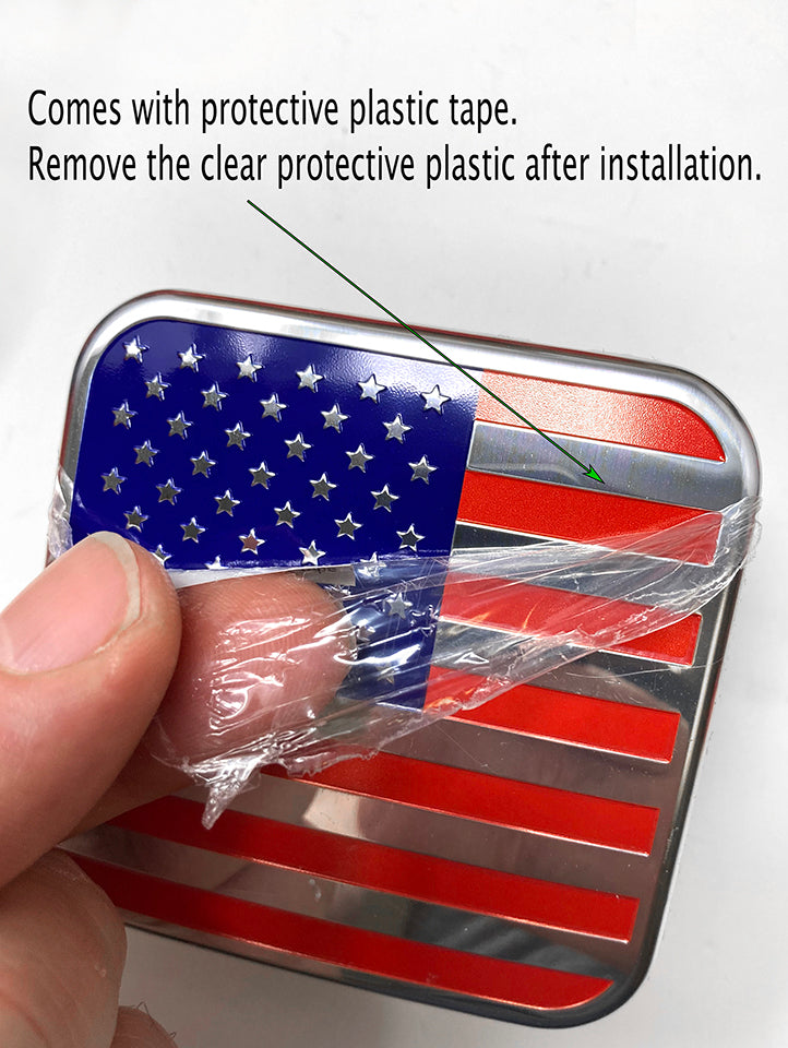 USA Metal Flag Hitch Cover (2" Receivers, Chrome Colored)