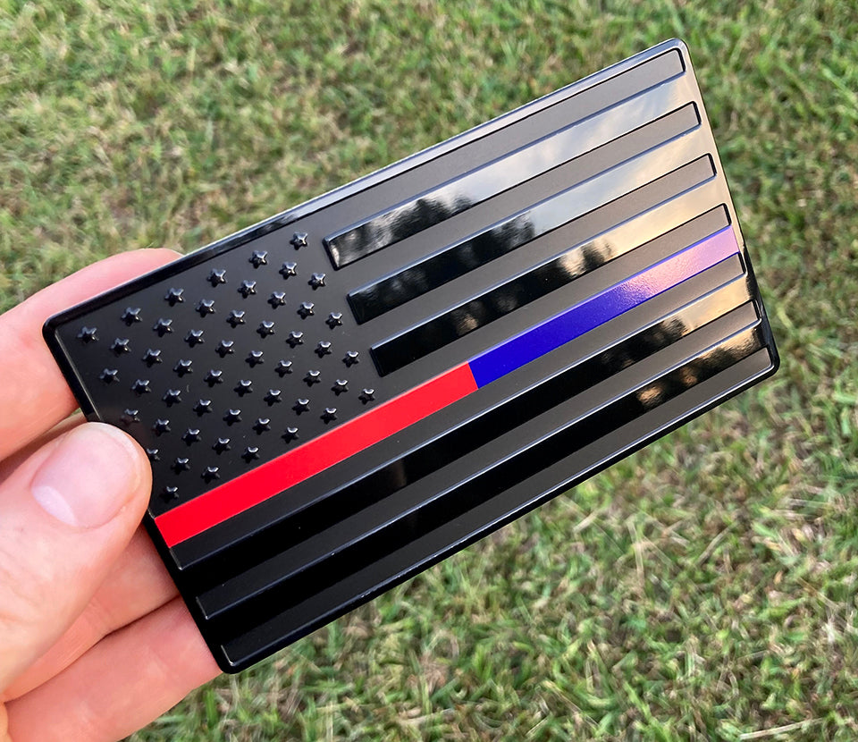 US Black Flag Emblem with Red/Blue Line for Cars 5"x3" 1pcs