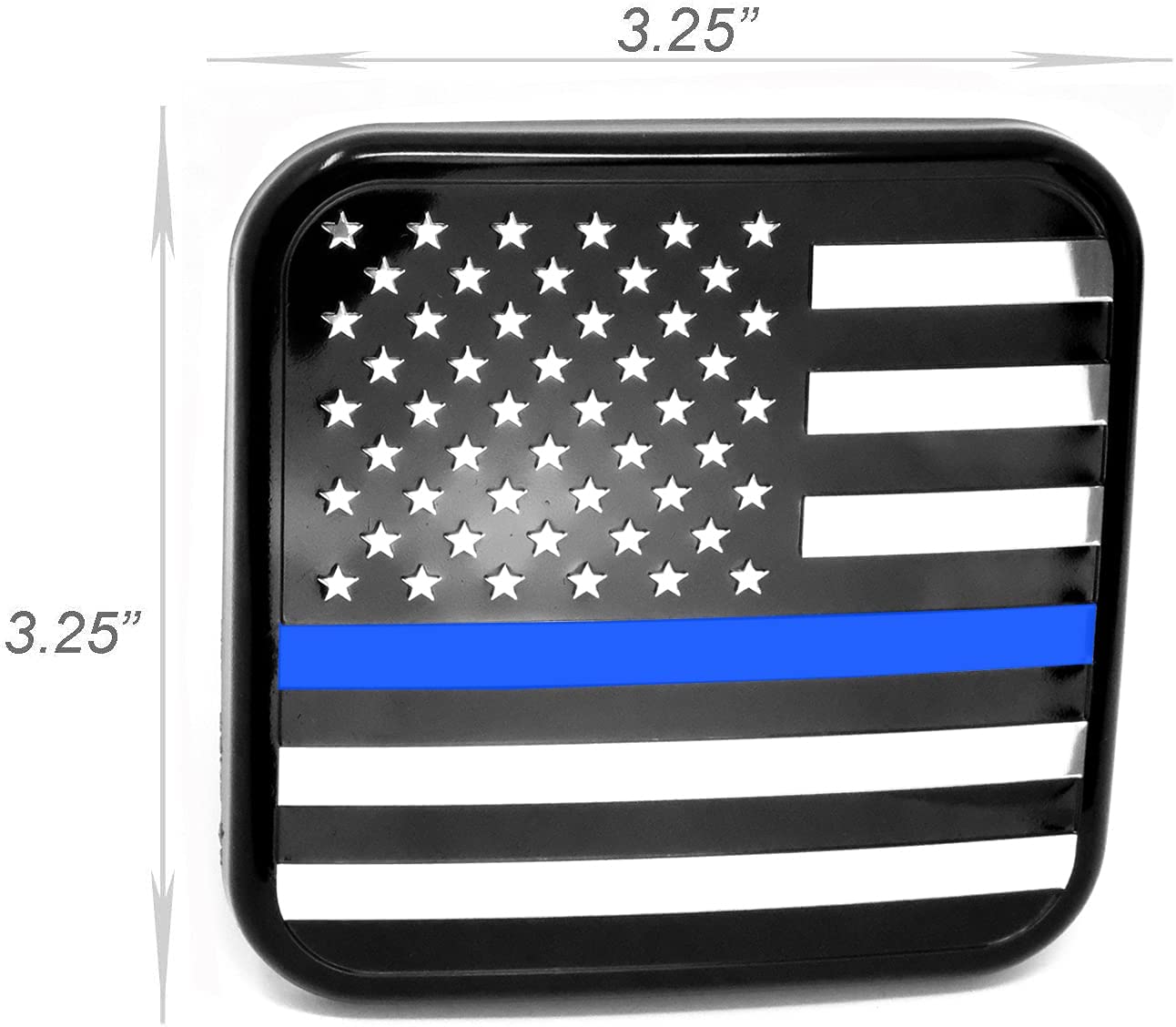 US Black Flag Hitch Cover Plug (Fits 2" Receiver, Black & Chrome with Thin Blue Line)