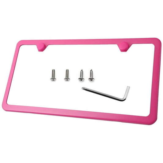 Premium UV Resistant Slim Style Stainless Steel License Plate Frame (2 Holes, Hot Pink)