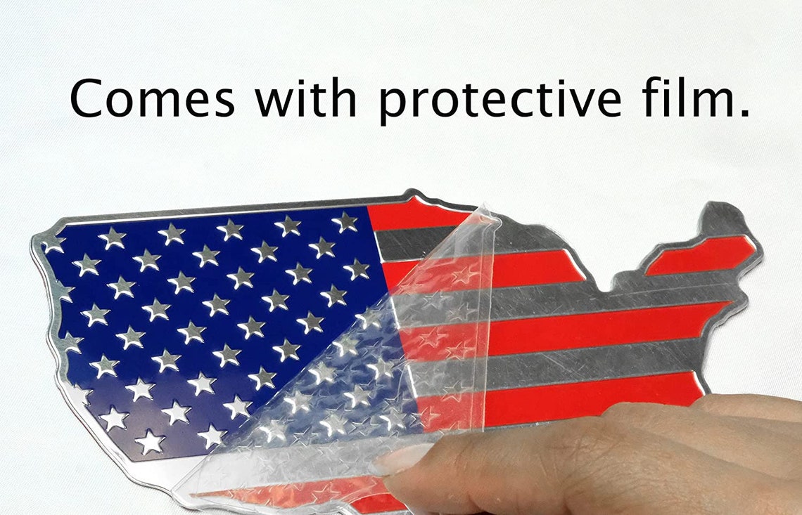 USA Map Color Flag Aluminum Emblem (Chrome Blue Red, 7"x4")