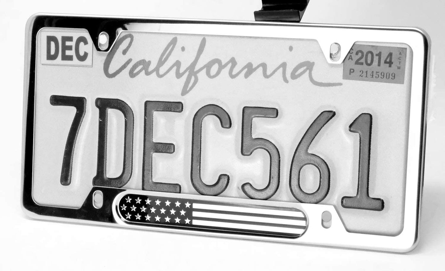 MULL Stainless Steel Chrome License Plate Frame American Flag (Black/Chrome)