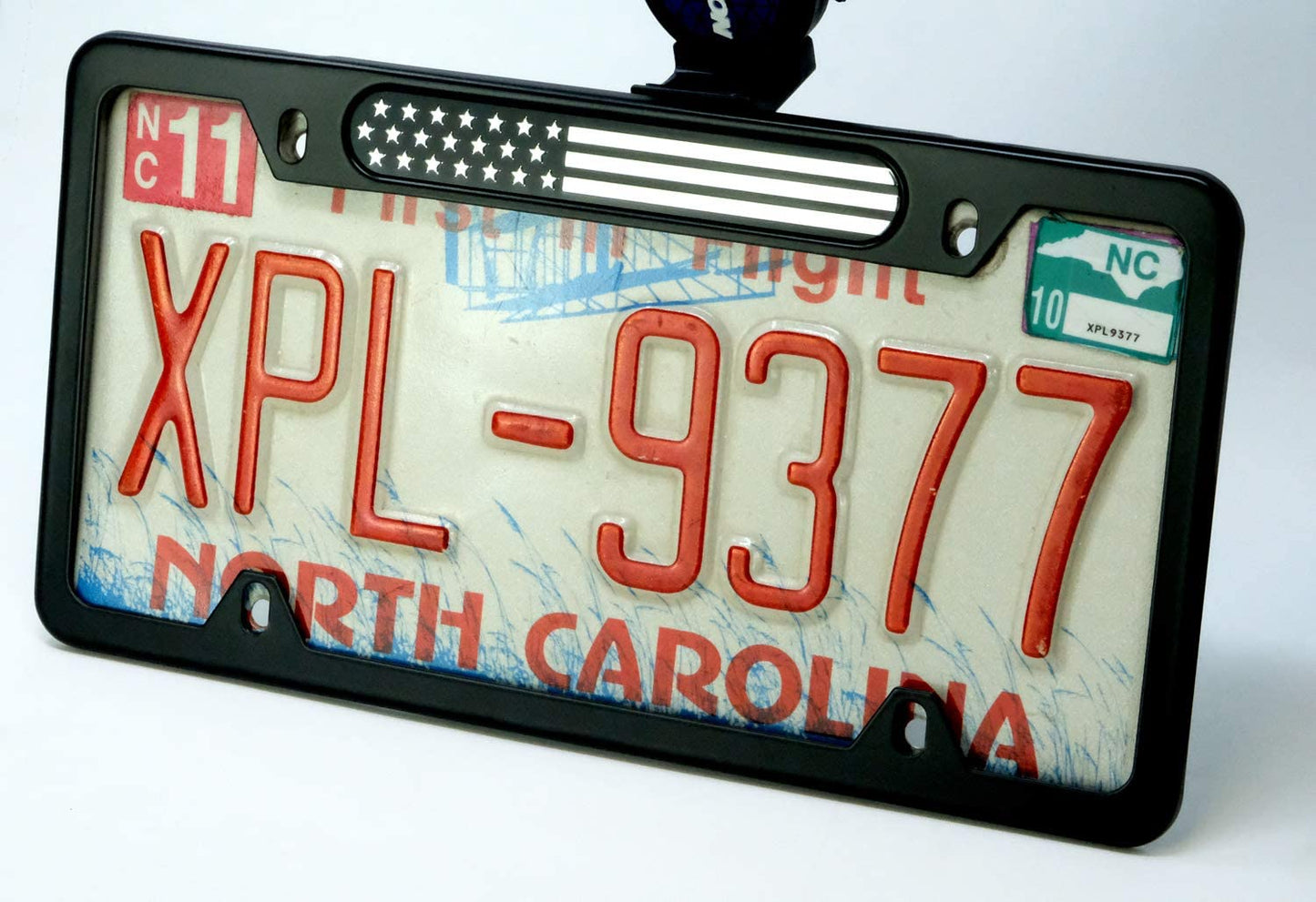 MULL Stainless Steel License Plate Black Frame American (Chrome Flag)